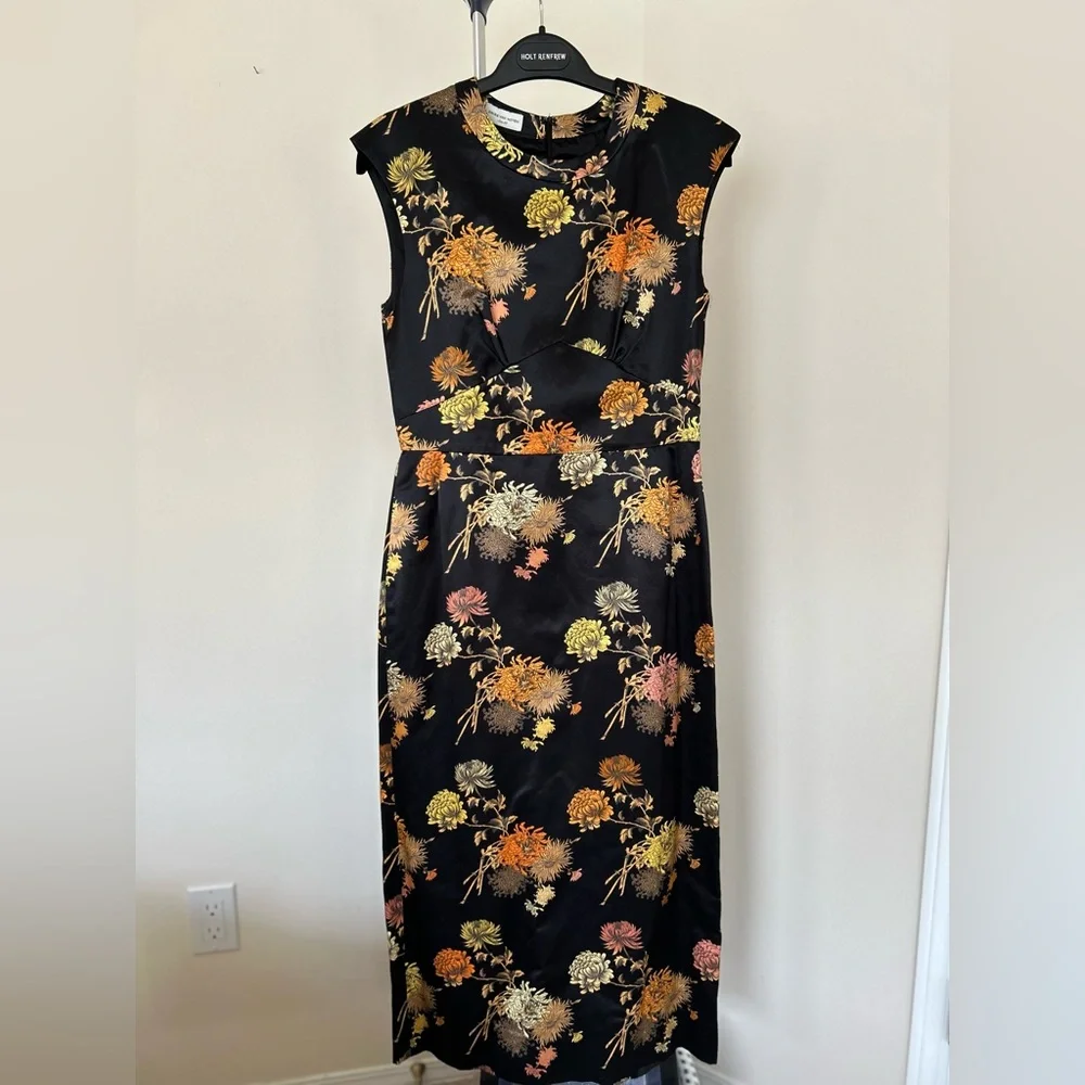 DRIES VAN NOTEN black orange Japonaise floral shift silk dress Size IT 38 - Picture 1 of 6